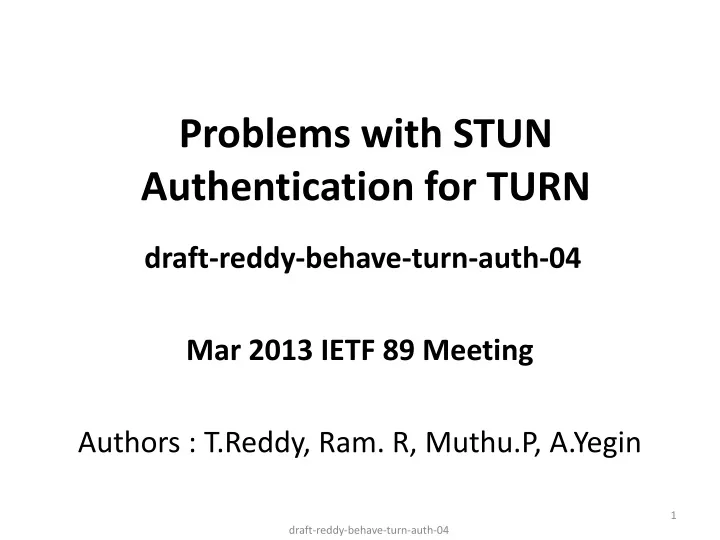 problems with stun authentication for turn