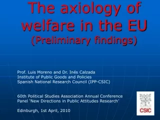 The axiology of welfare in the EU (Preliminary findings)