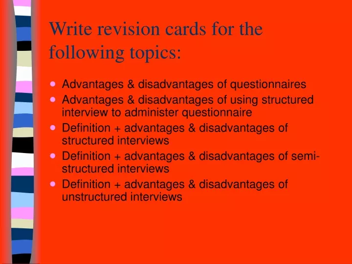 write revision cards for the following topics