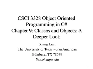 CSCI  3328 Object Oriented Programming in C#  Chapter 9 : Classes  and  Objects: A Deeper Look