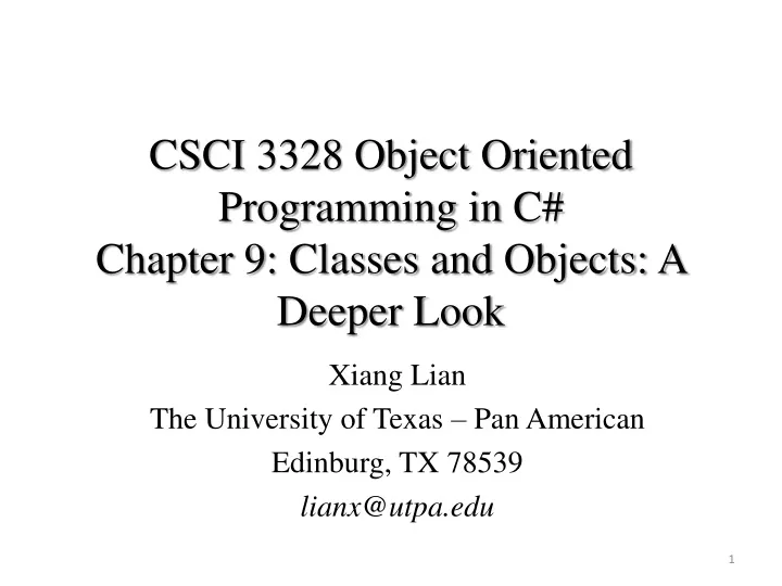 csci 3328 object oriented programming in c chapter 9 classes and objects a deeper look