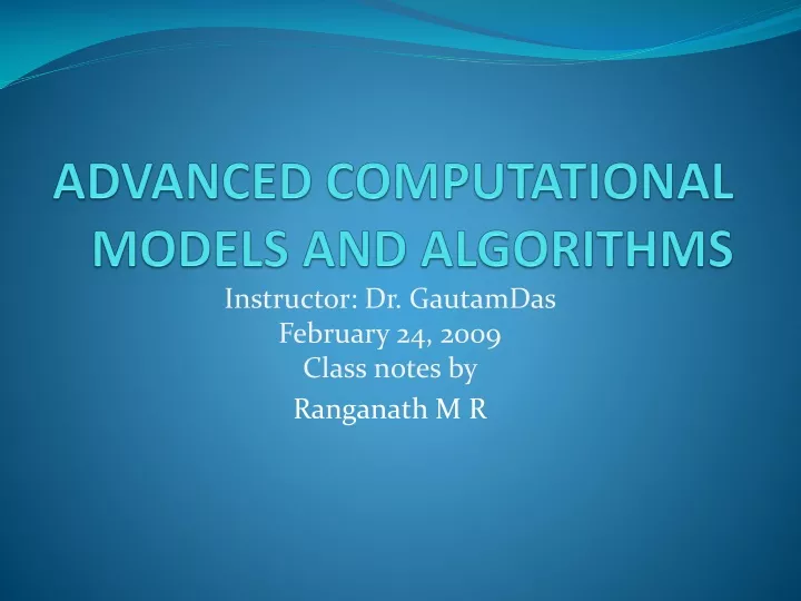 advanced computational models and algorithms