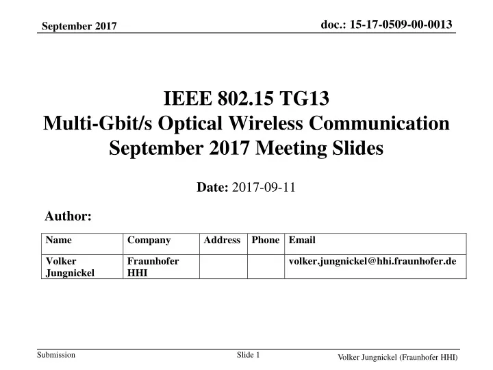 ieee 802 15 tg13 multi gbit s optical wireless communication september 2017 meeting slides