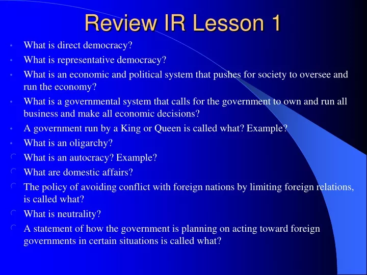 review ir lesson 1