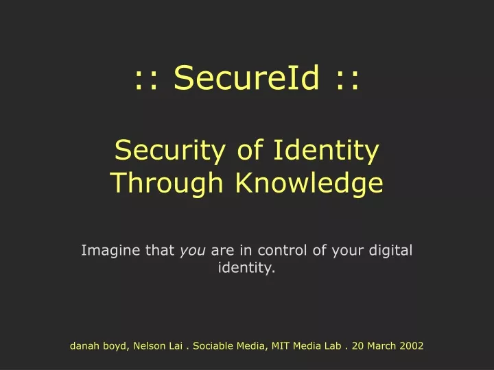 secureid security of identity through knowledge