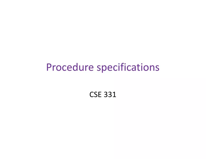 procedure specifications