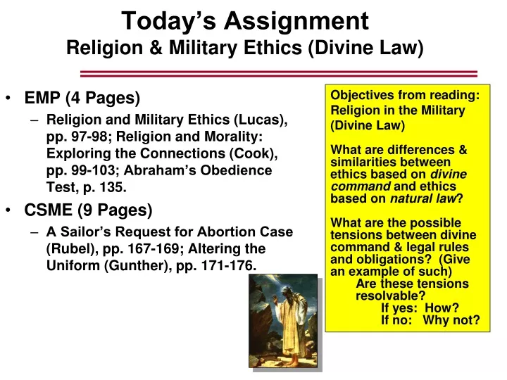today s assignment religion military ethics divine law