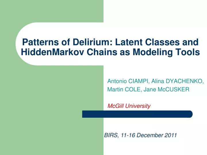 patterns of delirium latent classes and hiddenmarkov chains as modeling tools