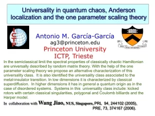 Universality in quantum chaos, Anderson localization and the one parameter scaling theory