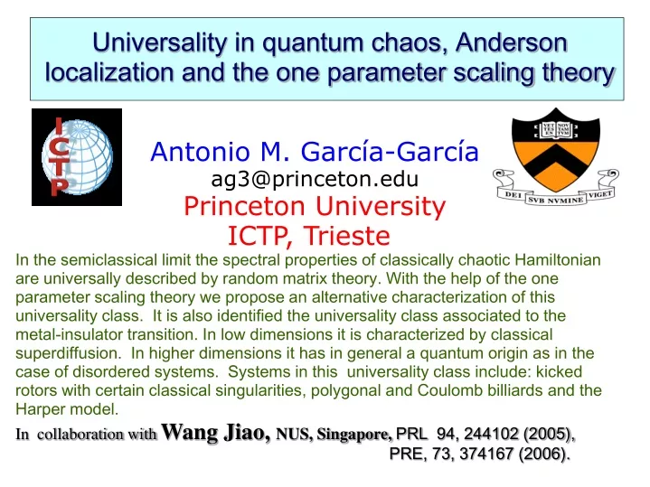 universality in quantum chaos anderson