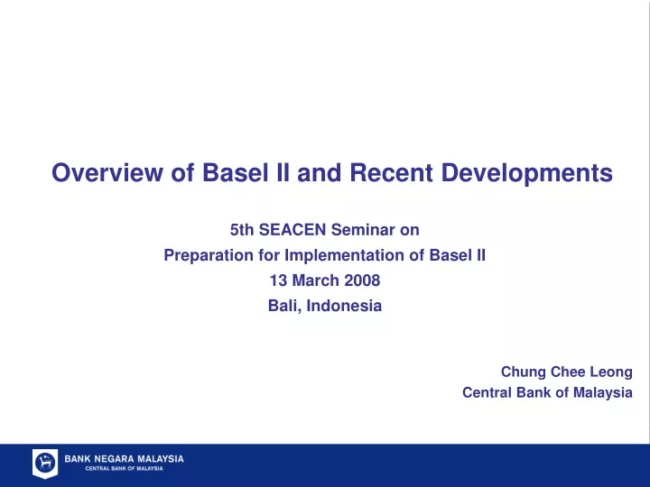 overview of basel ii and recent developments