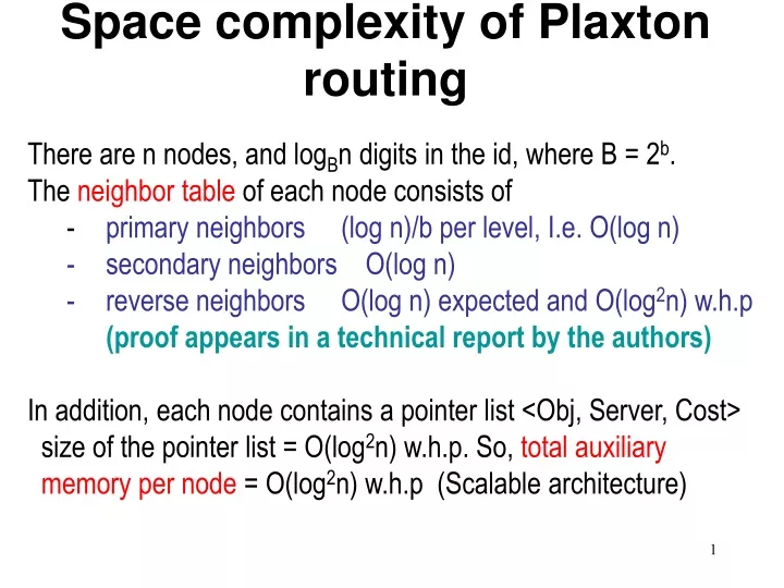 space complexity of plaxton routing
