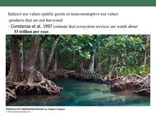 Indirect use values (public goods or nonconsumptive use value) -products that are not harvested