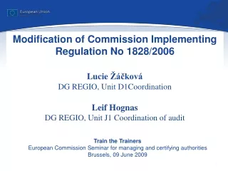 Train the Trainers European Commission Seminar for managing and certifying authorities
