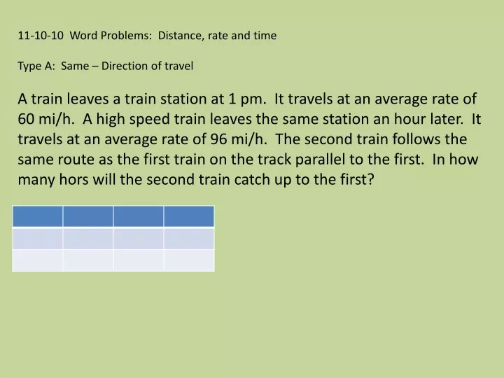 11 10 10 word problems distance rate and time