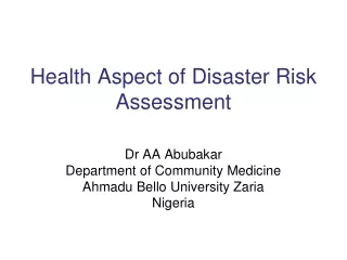Health Aspect of Disaster Risk Assessment
