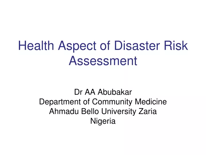 health aspect of disaster risk assessment