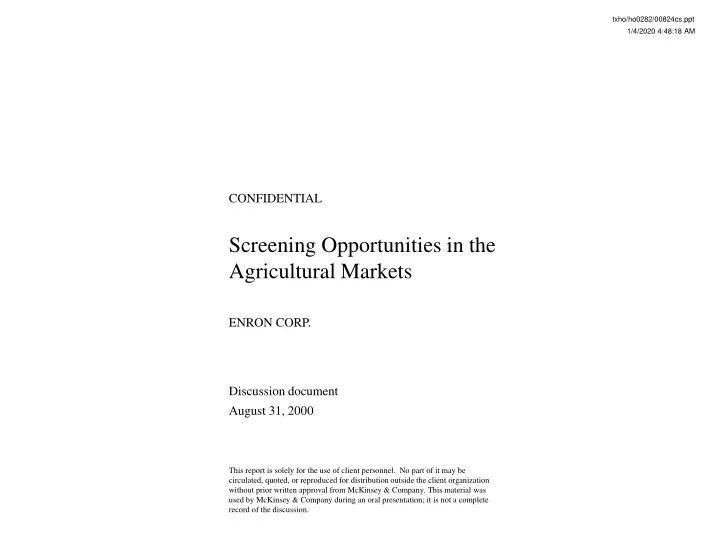 screening opportunities in the agricultural markets
