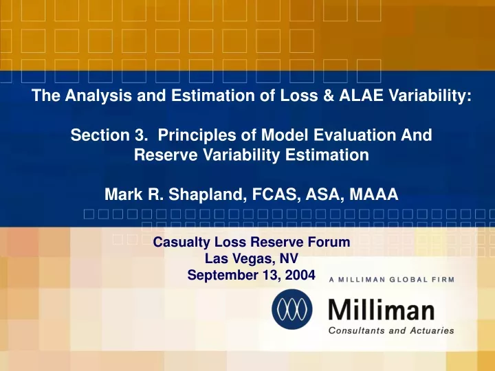 the analysis and estimation of loss alae