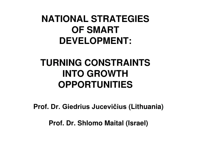 national strategies of smart development turning constraints into growth opportunities
