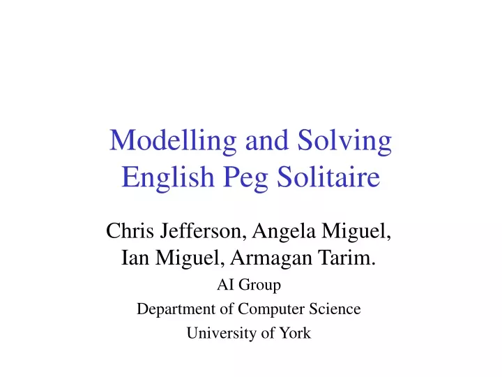 modelling and solving english peg solitaire