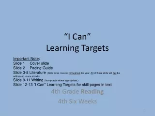 “I Can”  Learning Targets
