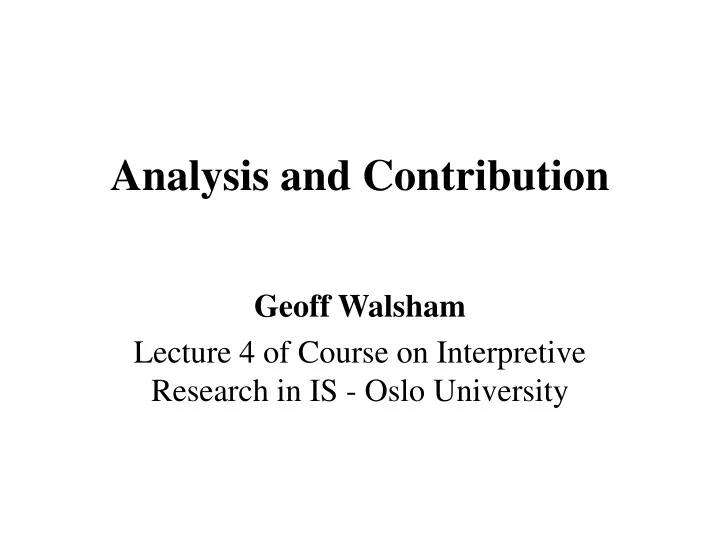 analysis and contribution