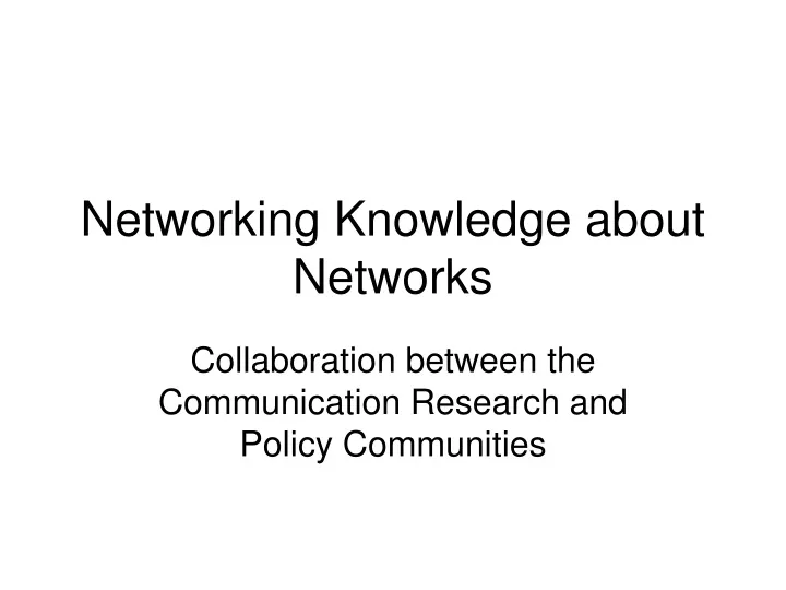 networking knowledge about networks