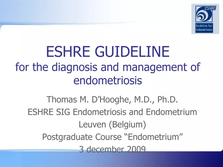 eshre guideline for the diagnosis and management of endometriosis
