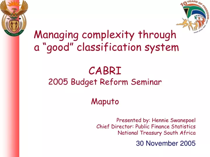 managing complexity through a good classification system cabri 2005 budget reform seminar maputo