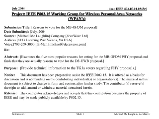Project: IEEE P802.15 Working Group for Wireless Personal Area Networks (WPAN’s)
