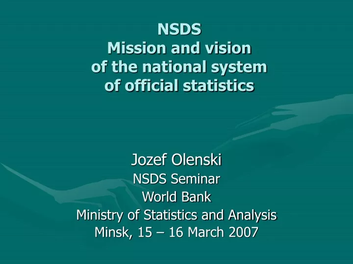 nsds mission and vision of the national system of official statistics