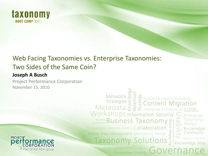 web facing taxonomies vs enterprise taxonomies two sides of the same coin