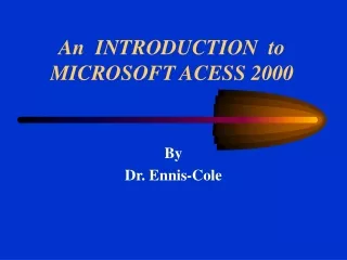 An  INTRODUCTION  to MICROSOFT ACESS 2000