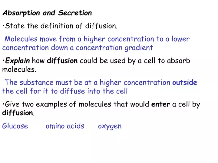 absorption and secretion state the definition