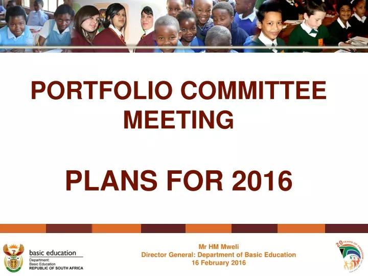 portfolio committee meeting plans for 2016