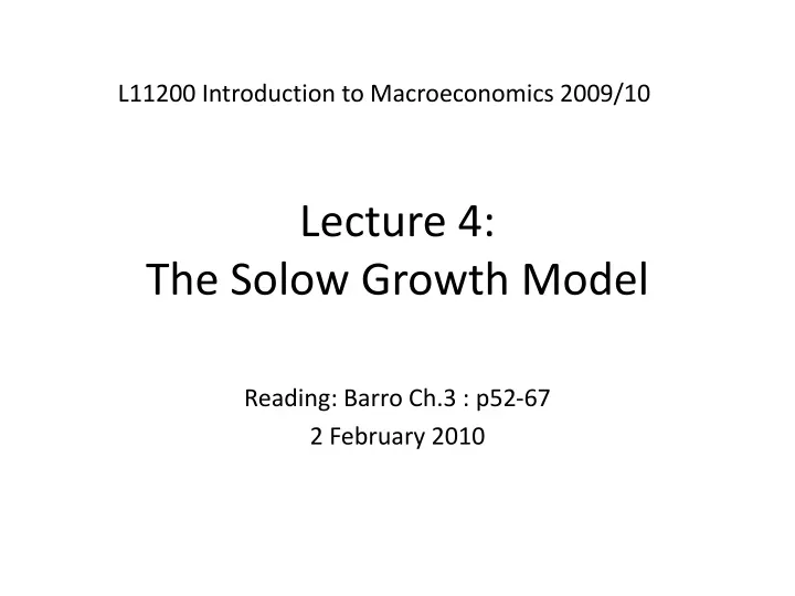 lecture 4 the solow growth model