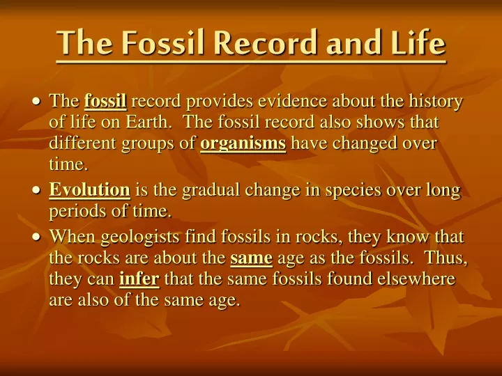 the fossil record and life