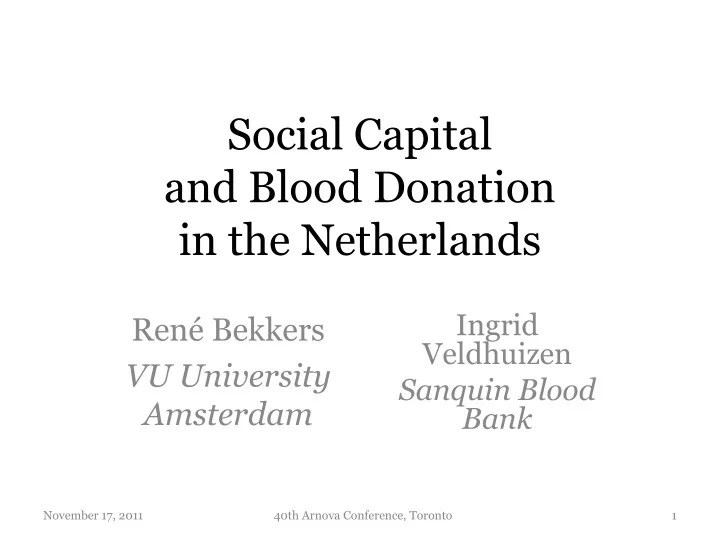 social capital and blood donation in the netherlands