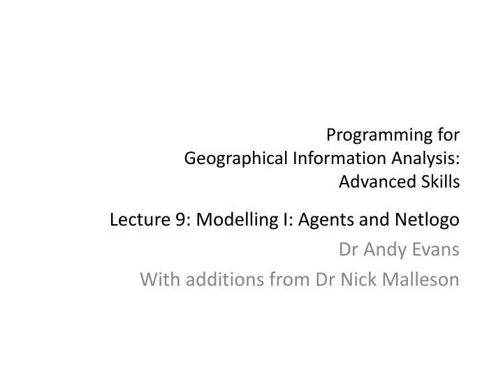 programming for geographical information analysis advanced skills