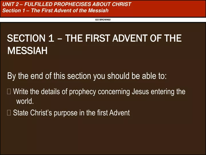 unit 2 fulfilled prophecises about christ section