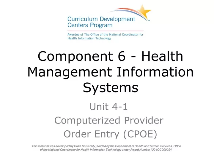 component 6 health management information systems