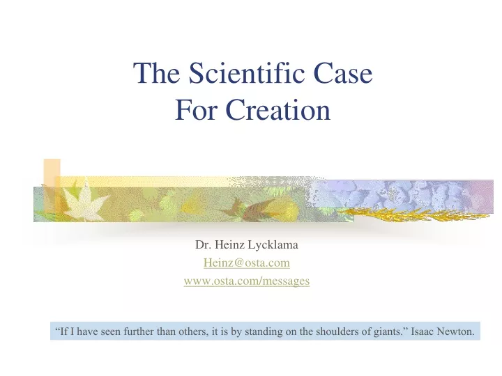 the scientific case for creation