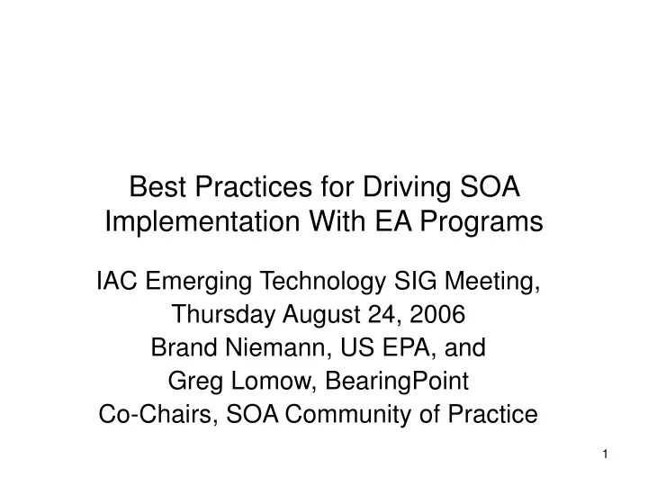 best practices for driving soa implementation with ea programs