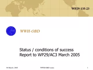 Status / conditions of success Report to WP29/AC3 March 2005