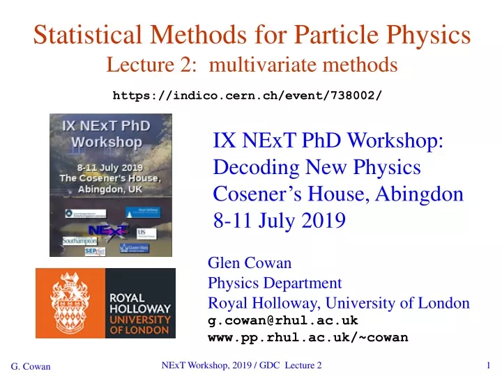 statistical methods for particle physics lecture 2 multivariate methods