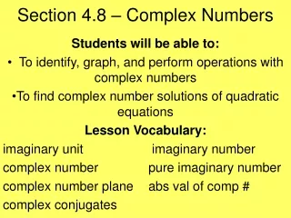Section 4.8 – Complex Numbers