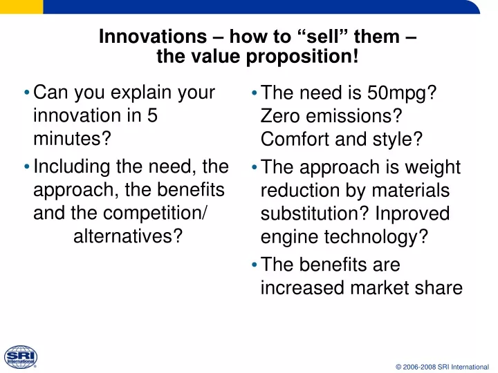 innovations how to sell them the value proposition