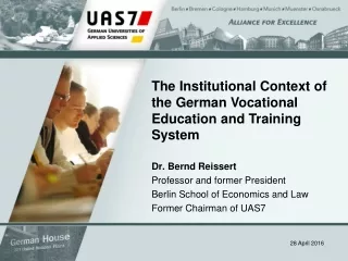 Dr. Bernd Reissert Professor and former President Berlin School of Economics and Law