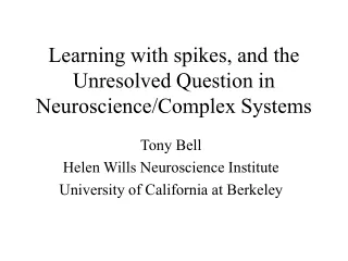 Learning with spikes, and the Unresolved Question in Neuroscience/Complex Systems